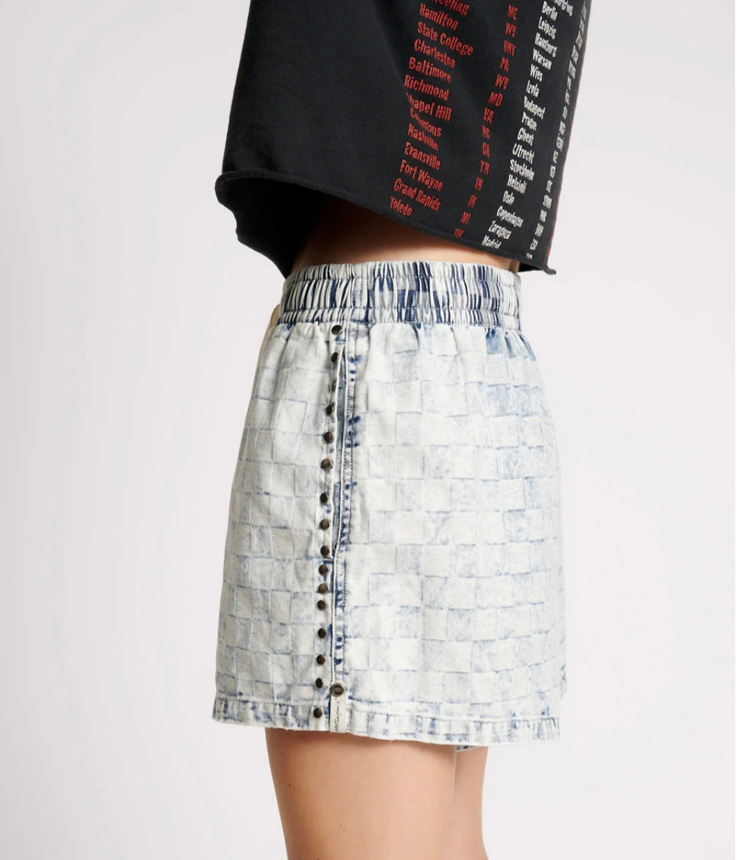 One Teaspoon Checkmate Studded Denim Shorts