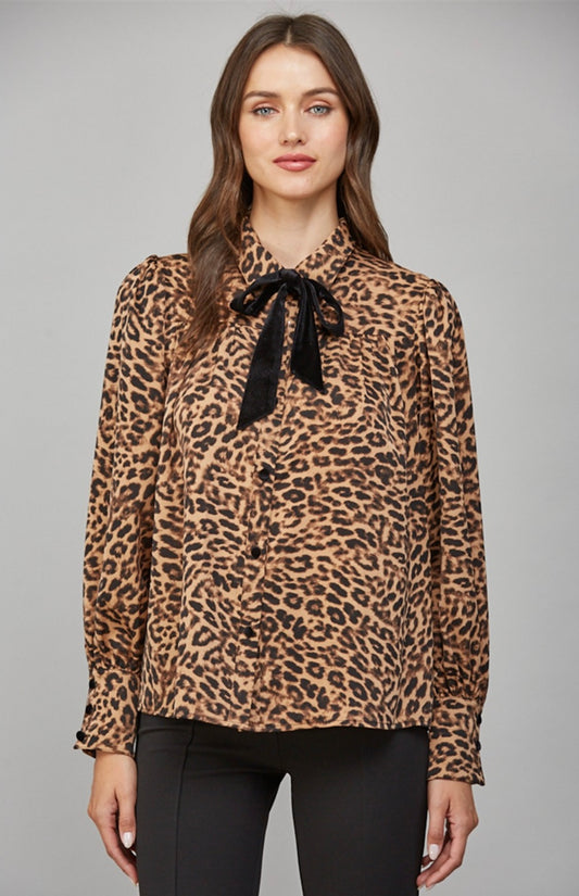 Animal Print Velvet Neckline Blouse