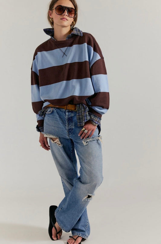 We The Free Classic Striped Oversized Crewneck