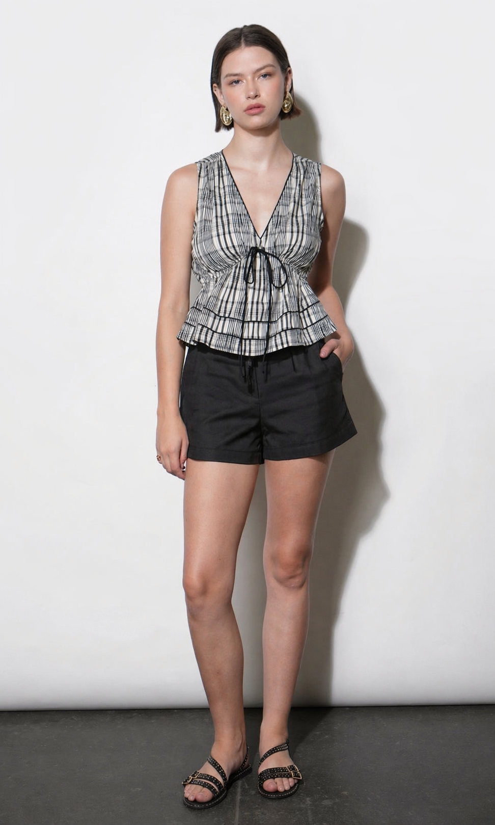 Evelyn Sleeveless Neck Drawstring Top