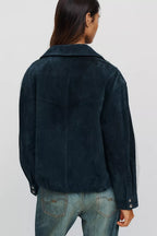 Navy Suede Funnel Neck Jacket