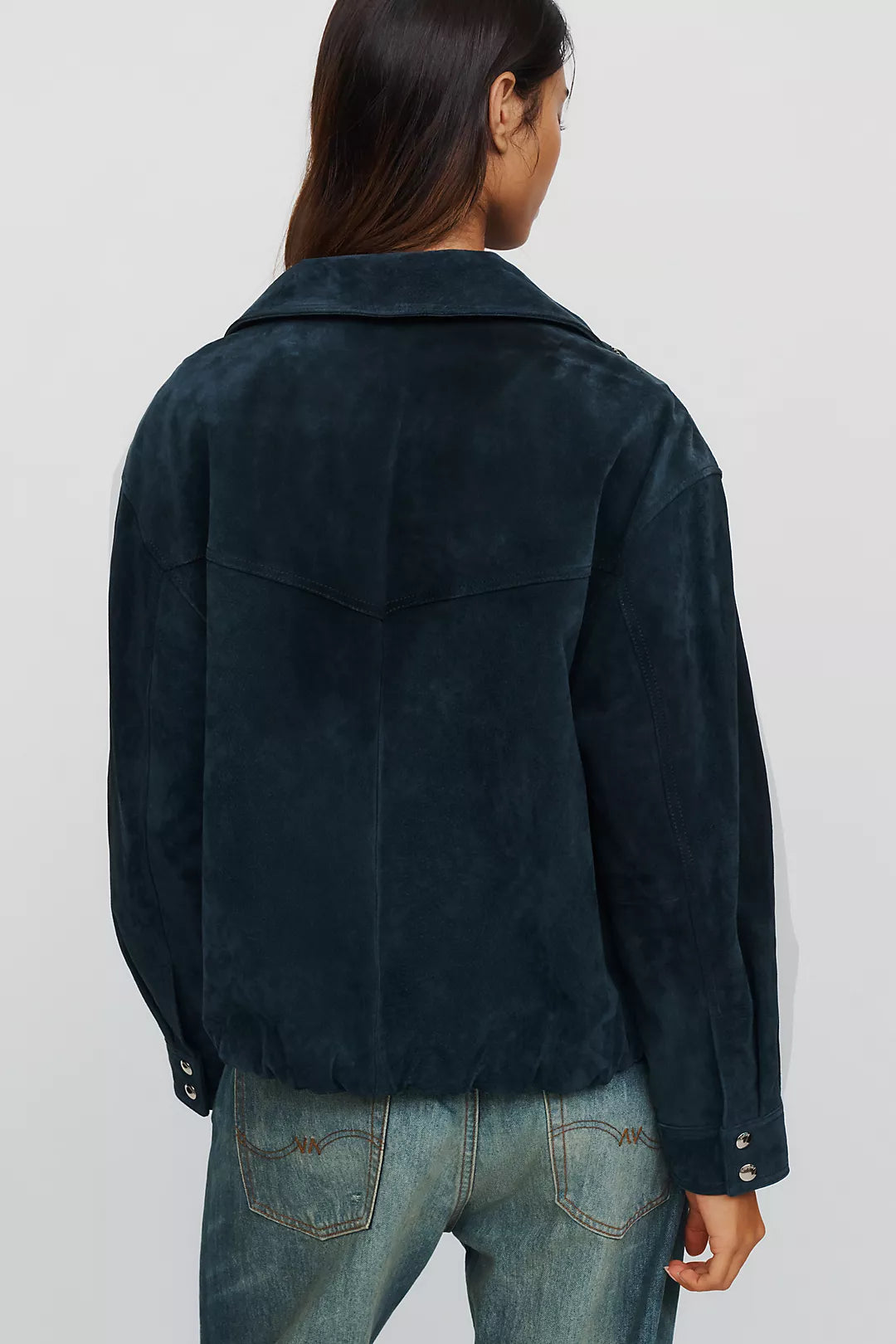 Navy Suede Funnel Neck Jacket