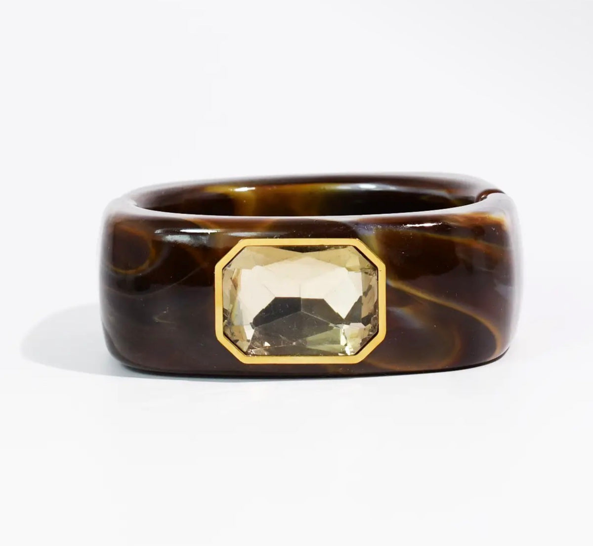 Marbled Resin Emerald-Cut Crystal Statement Bangle