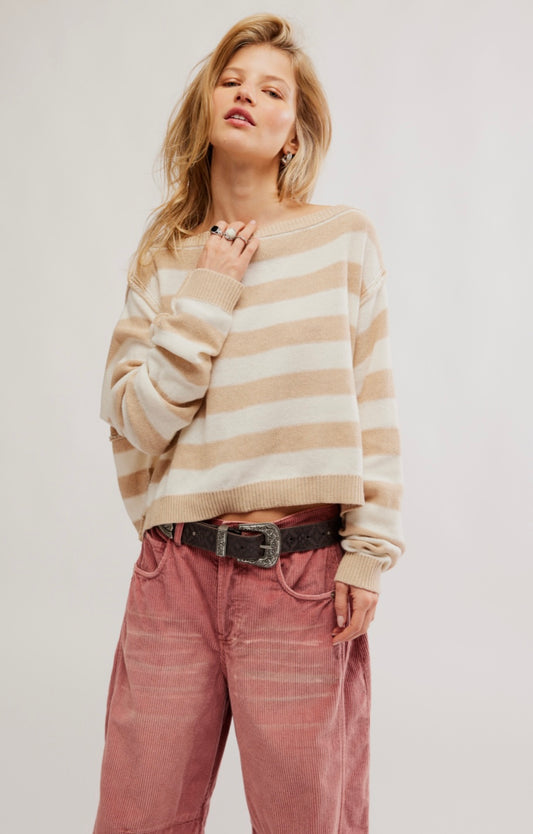 Free People Into the Blue Stripe Crop Pullover