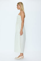 Bianca Shirred Striped Bodice Dress Sage Egret Stripe