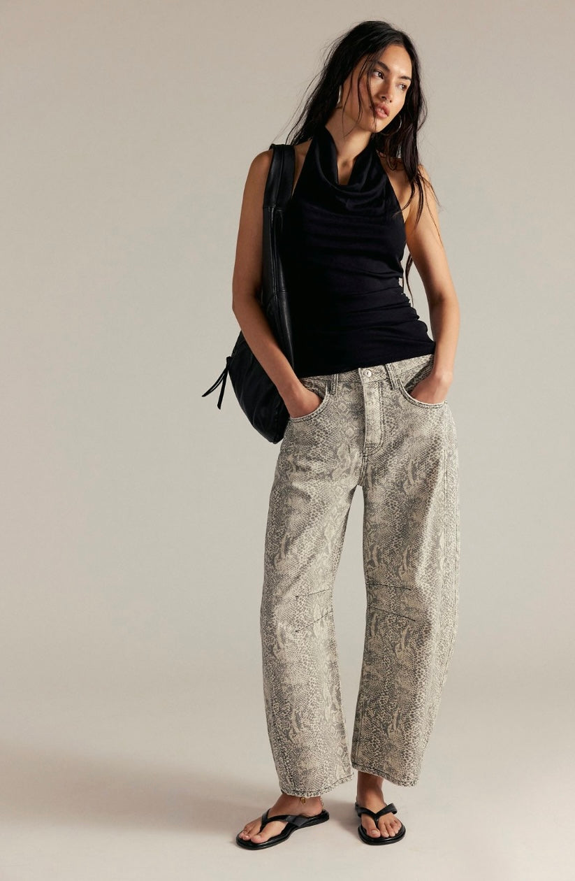 We The Free Good Luck Printed Barrel Jeans