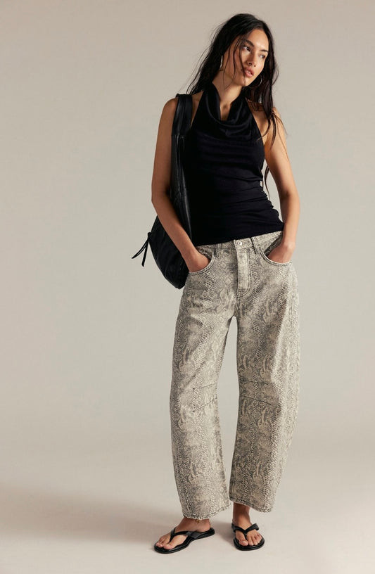 We The Free Good Luck Printed Barrel Jeans