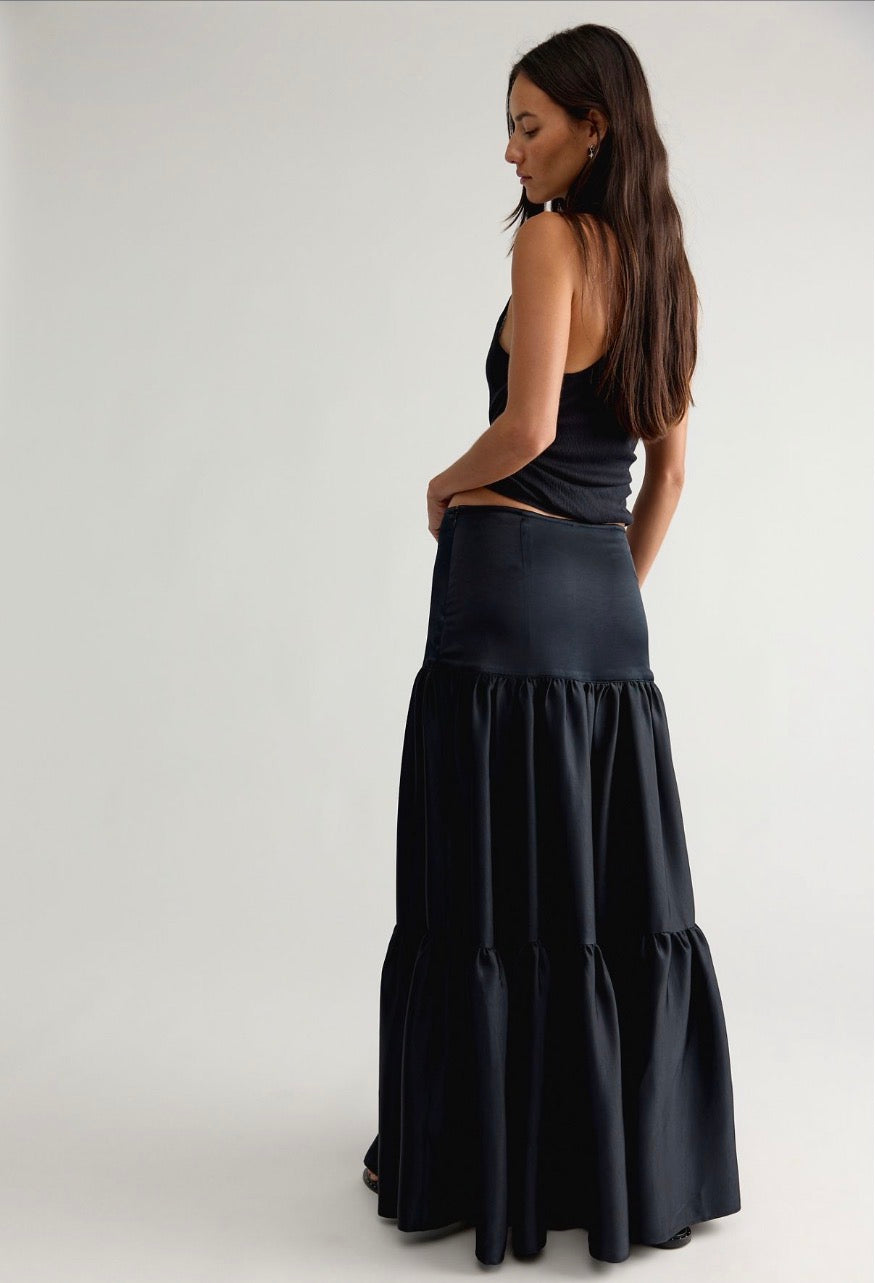 Juliette Satin Maxi Skirt in Black