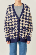 Navy Houndstooth Knit Cardigan