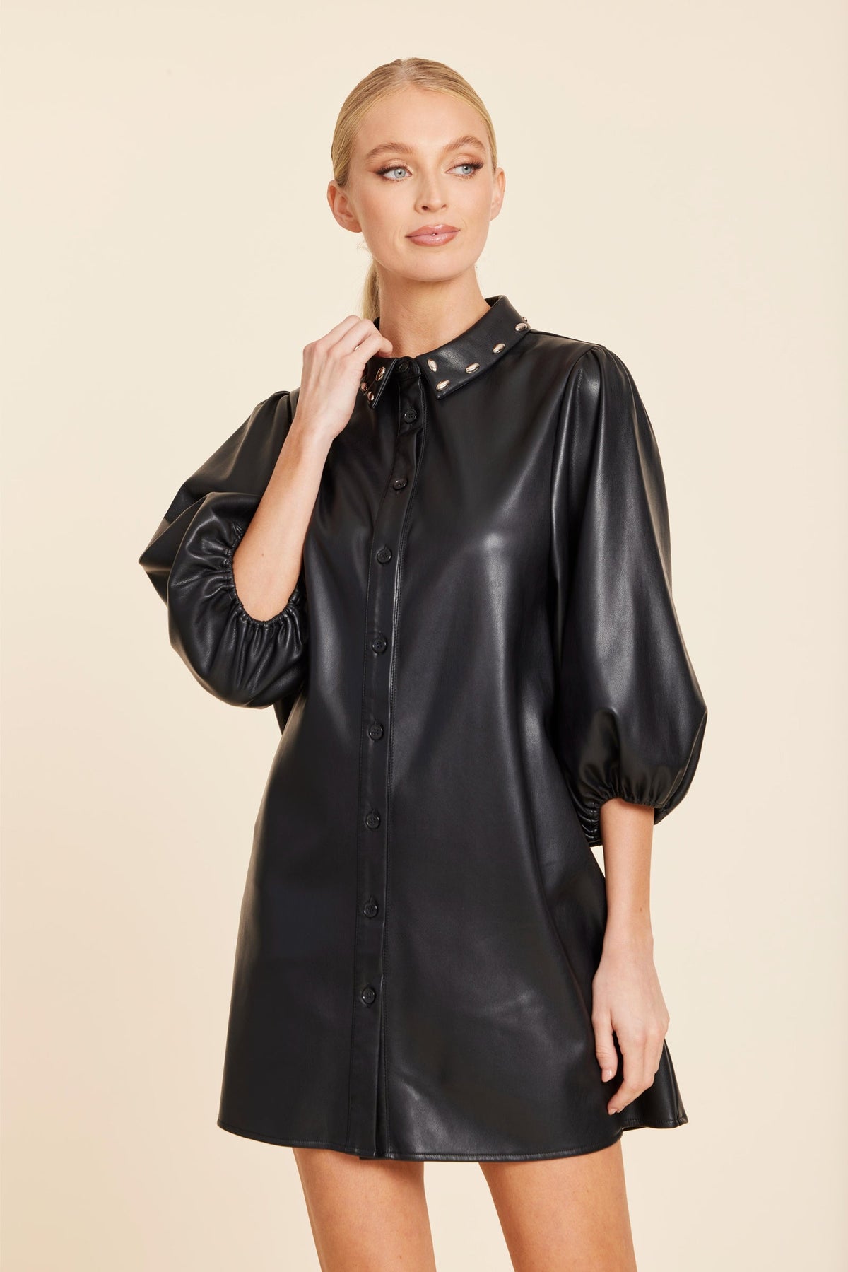 Faux Leather Stud Collar Dress
