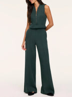 Shawl Collar Half Zip Jumpsuit