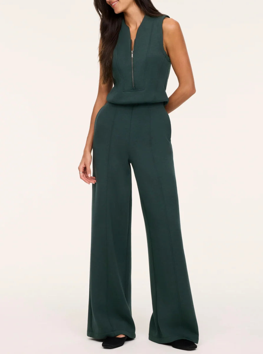 Shawl Collar Half Zip Jumpsuit