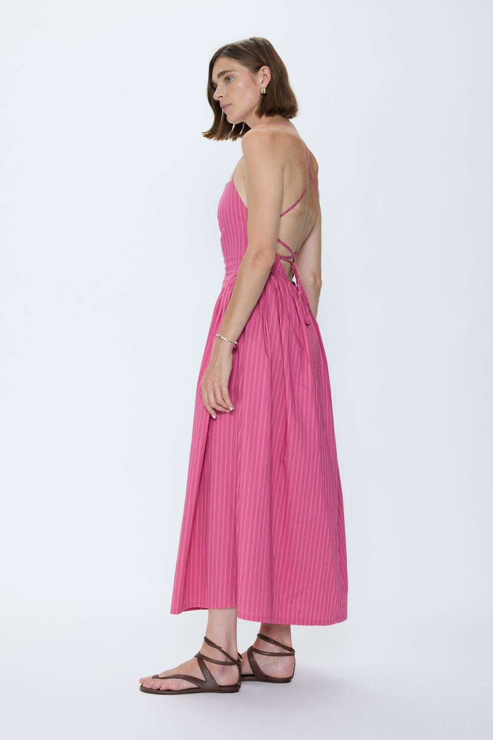 Sadee Open Back Dress-Magenta Stripe