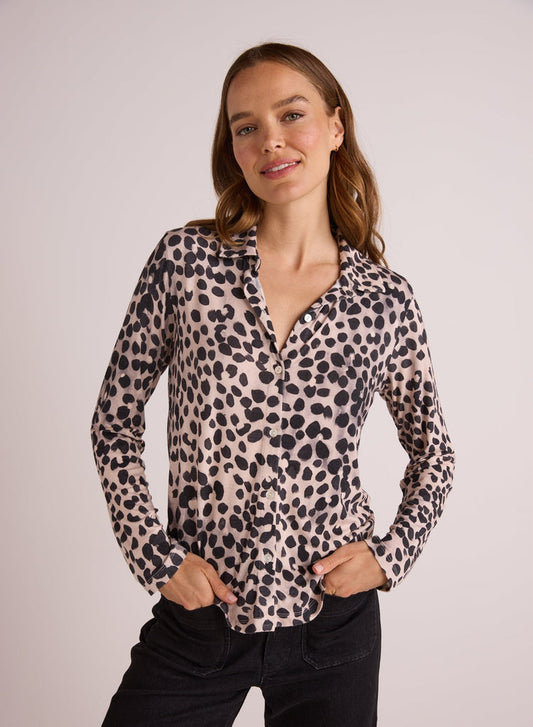 Bella Dahl Button Up Knit Top Winter Spots Print