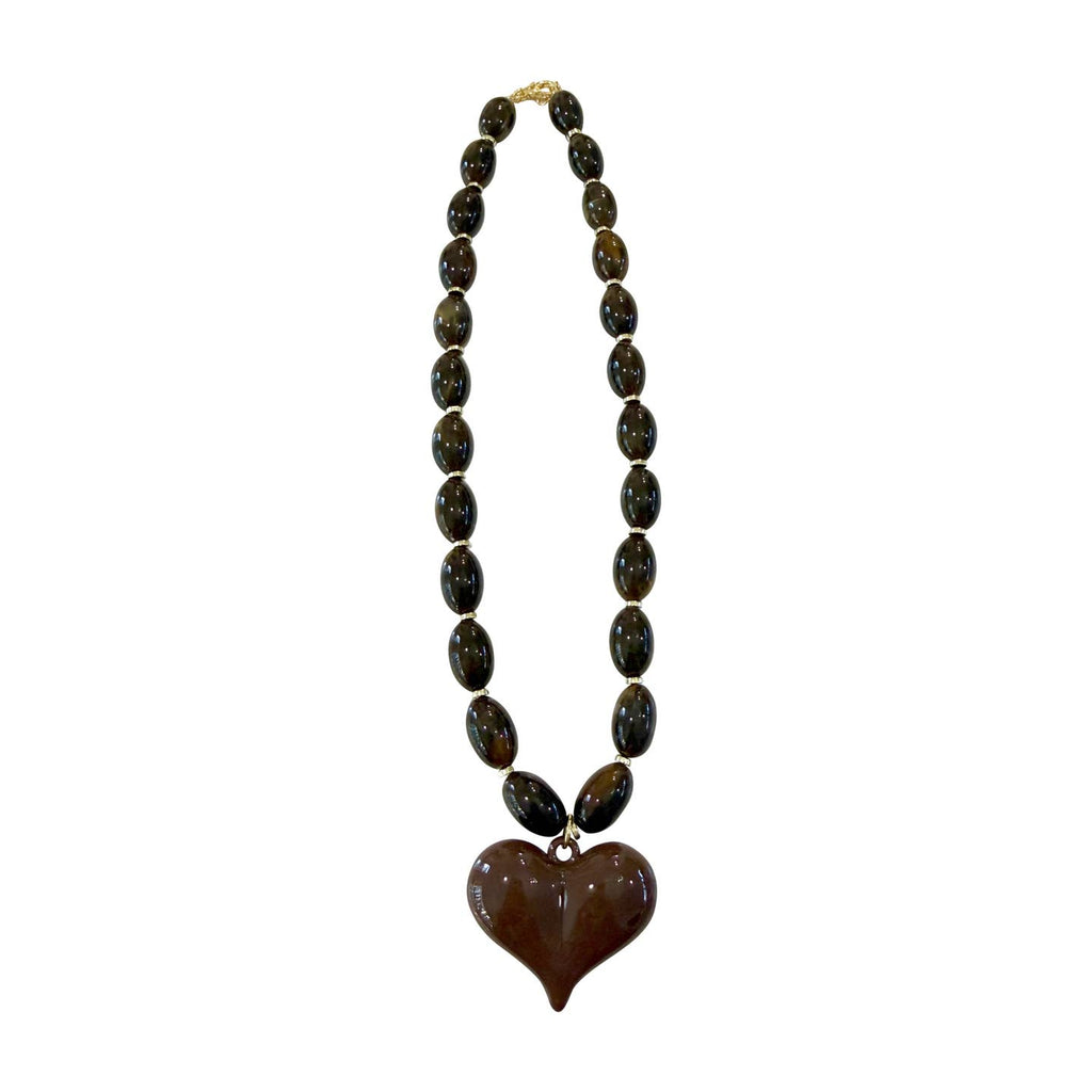 Roxie Brown Beaded Necklace Heart Charm