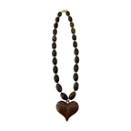 Roxie Brown Beaded Necklace Heart Charm