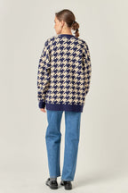 Navy Houndstooth Knit Cardigan