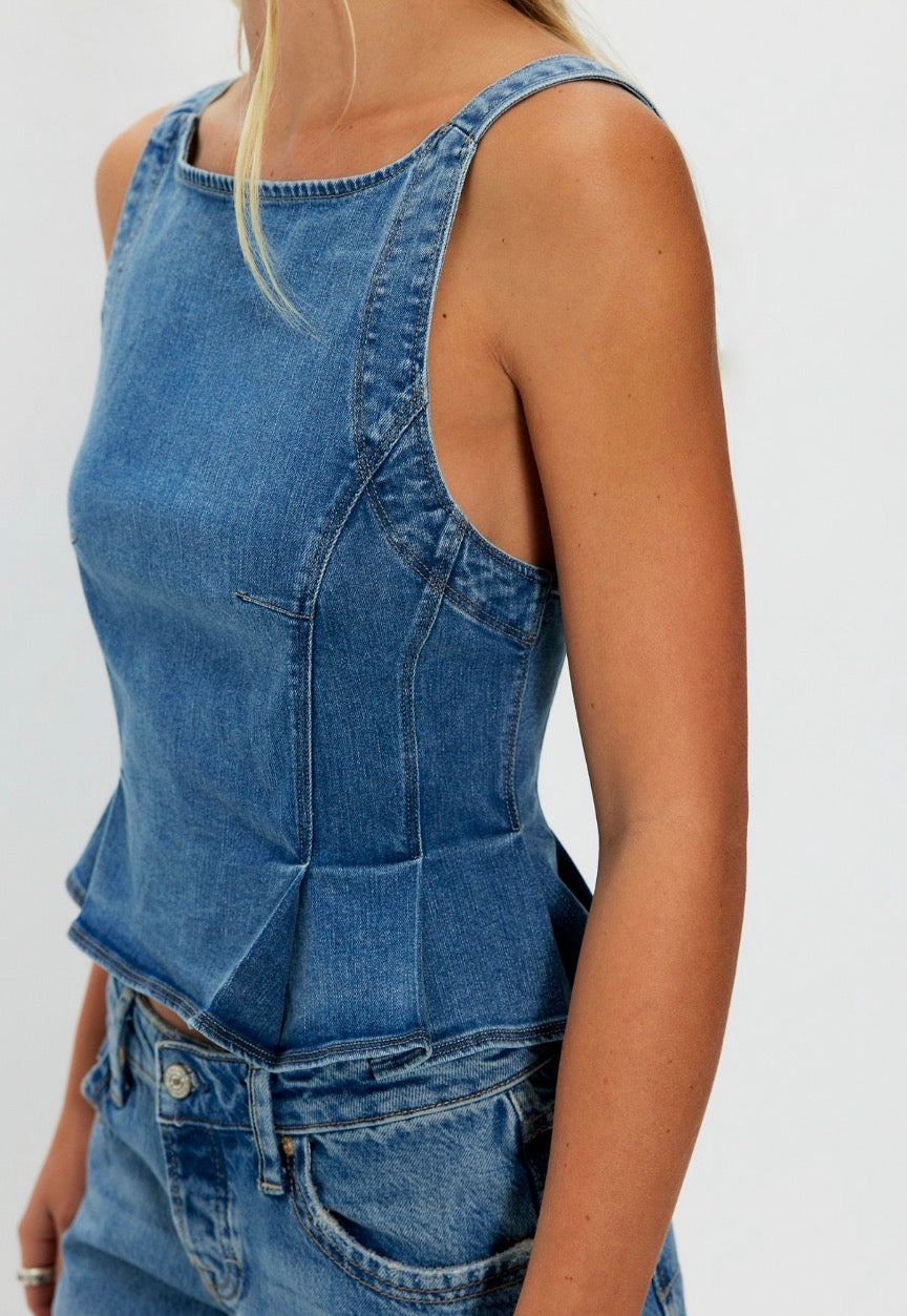 We The Free Sunfaded Denim Top