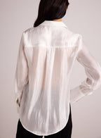 Wide Collar Shirt Tail Button Down - White Shimmer