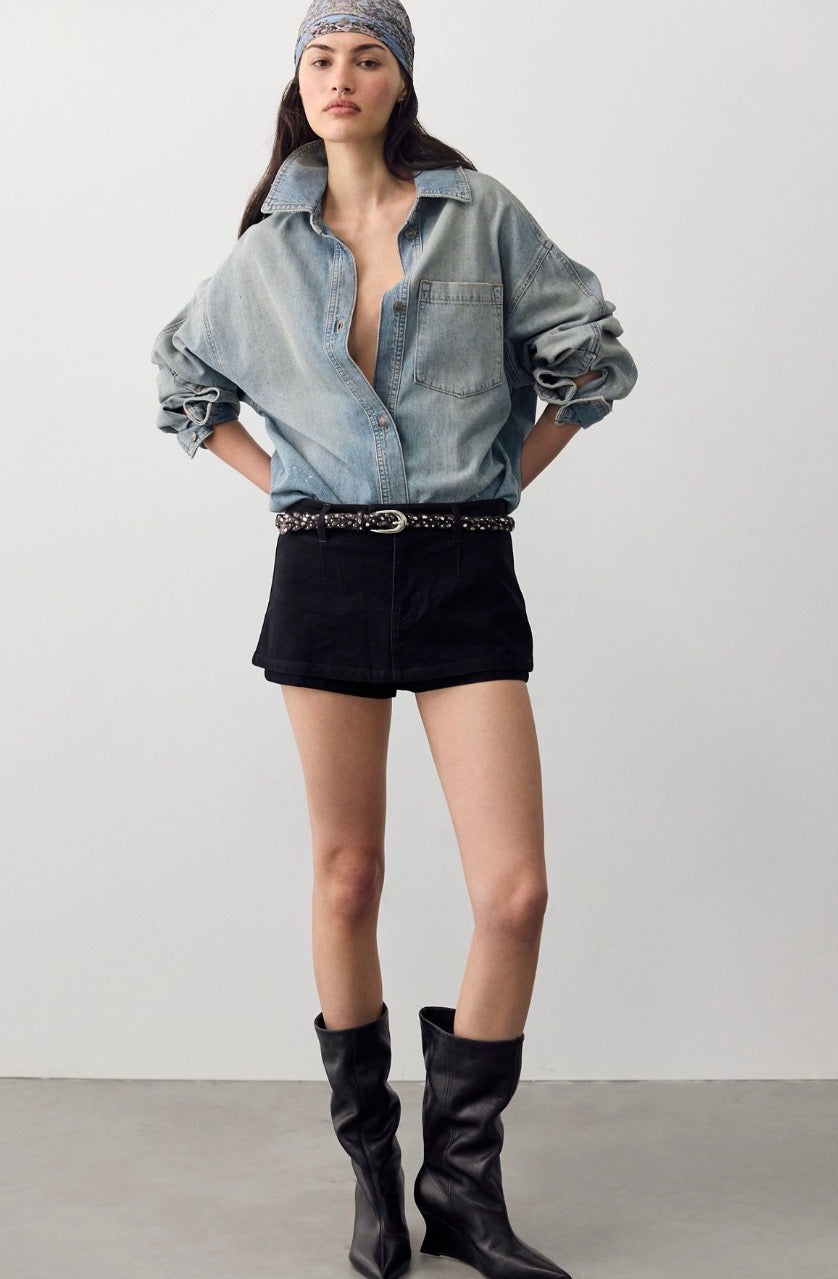 We the Free Gallivanting Black Suede Skort
