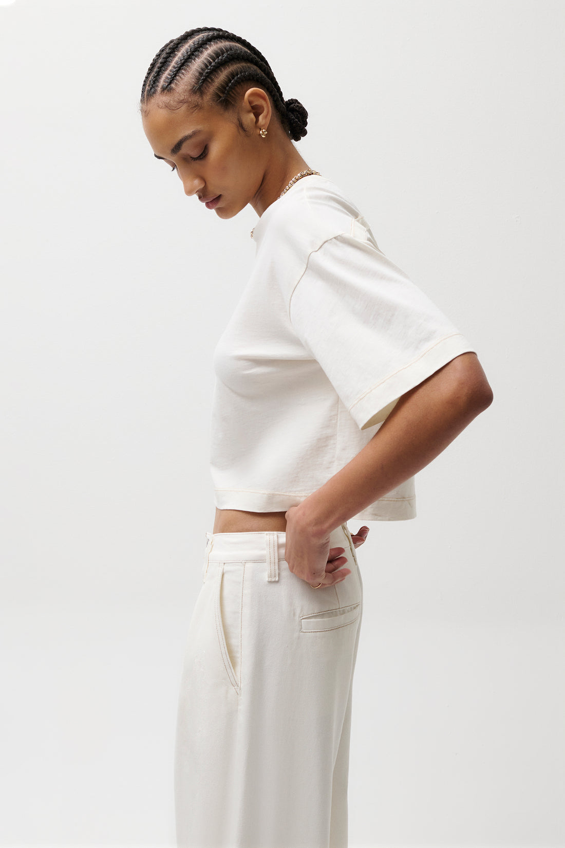 Mae Cropped Tee-Soft White