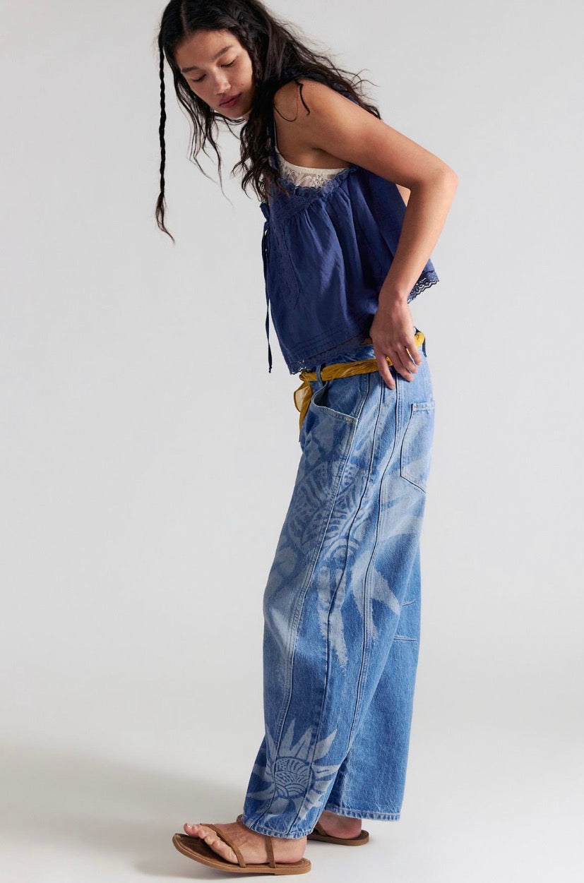 We The Free Good Luck Printed Barrel Jeans