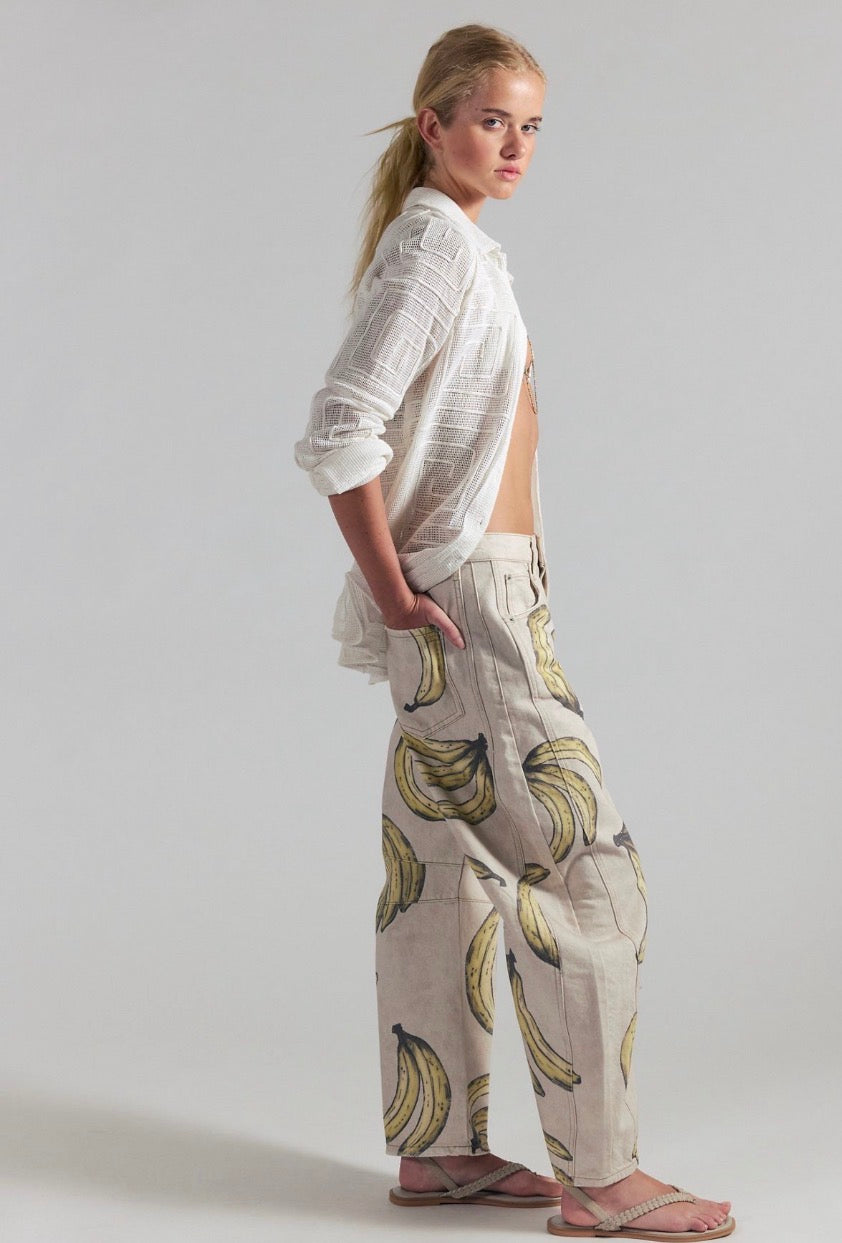We The Free Good Luck Printed Barrel Jeans