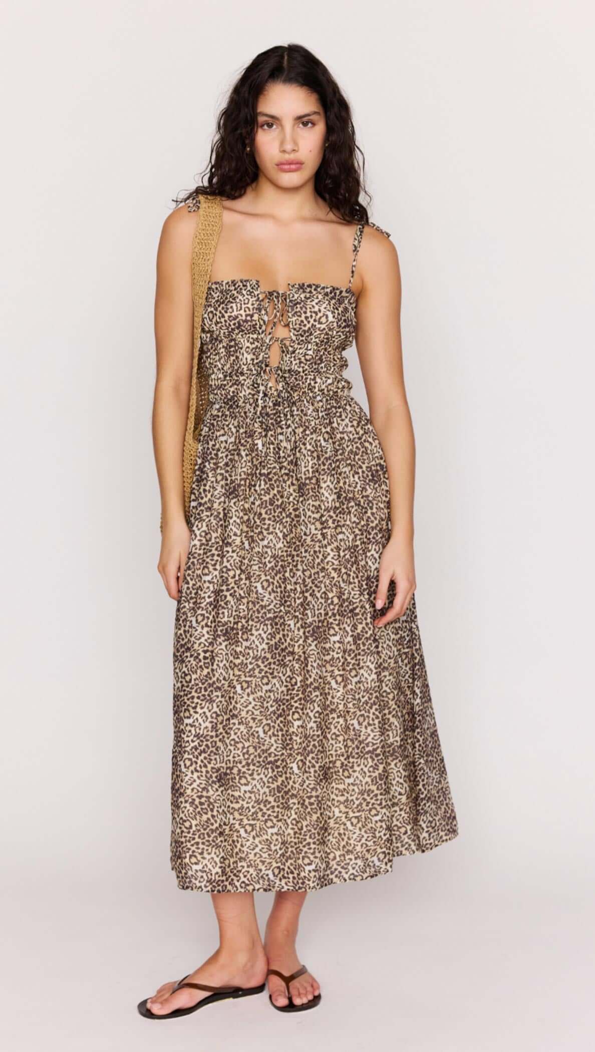 Tahlia Leopard Tie Front Midi Dress