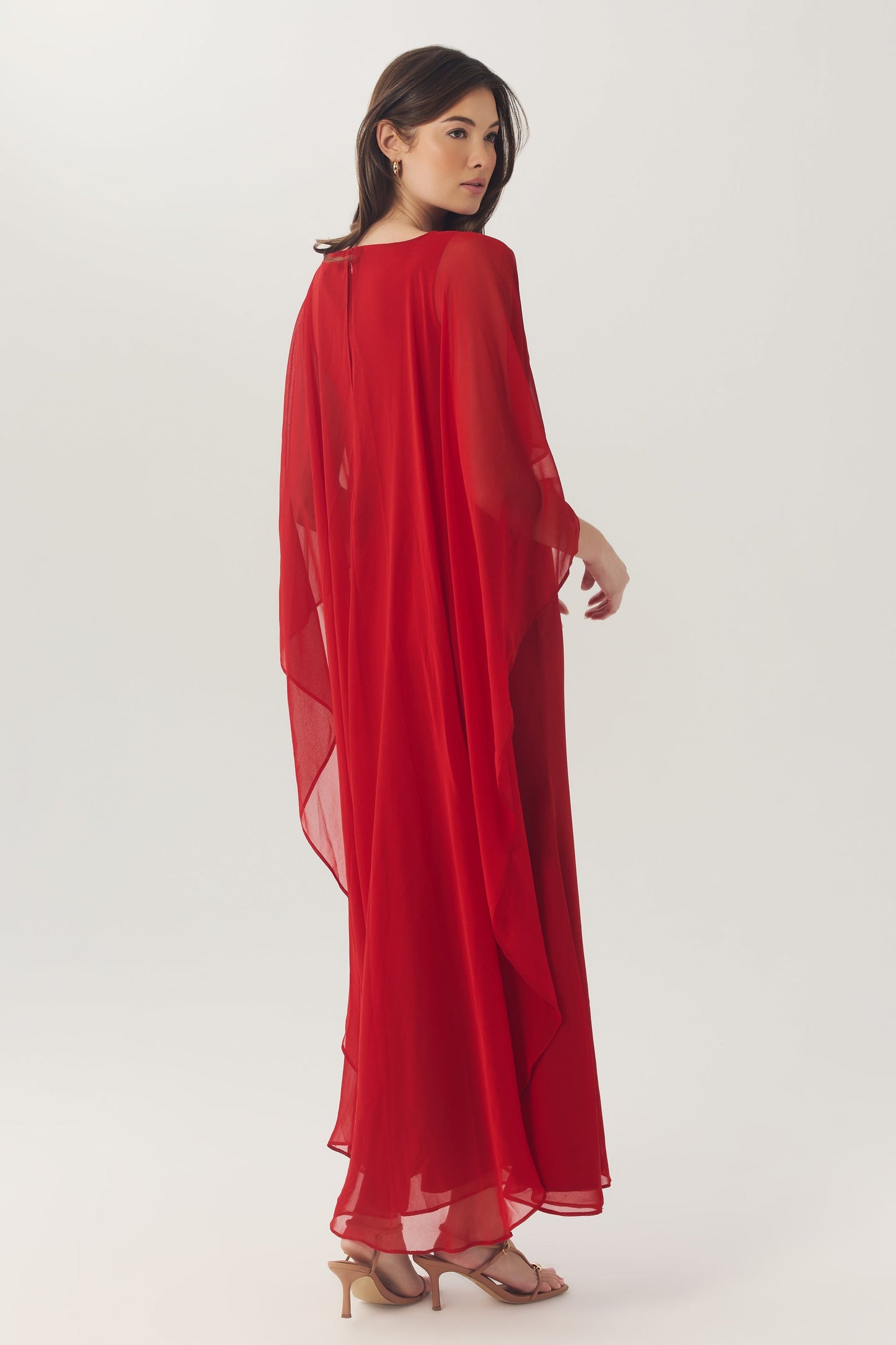 Avielle Cape Overlay Dress in Red
