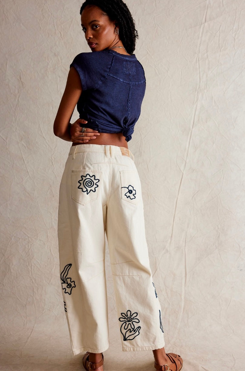 Free People Good Luck Soutache Barrel Jeans