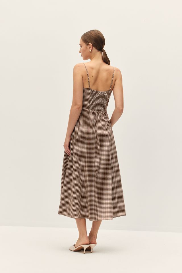 Adira Dress in Brown Gingham