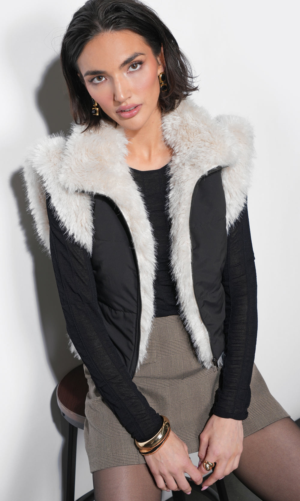 Clara Faux Fur Lined Padded Zip Up Vest
