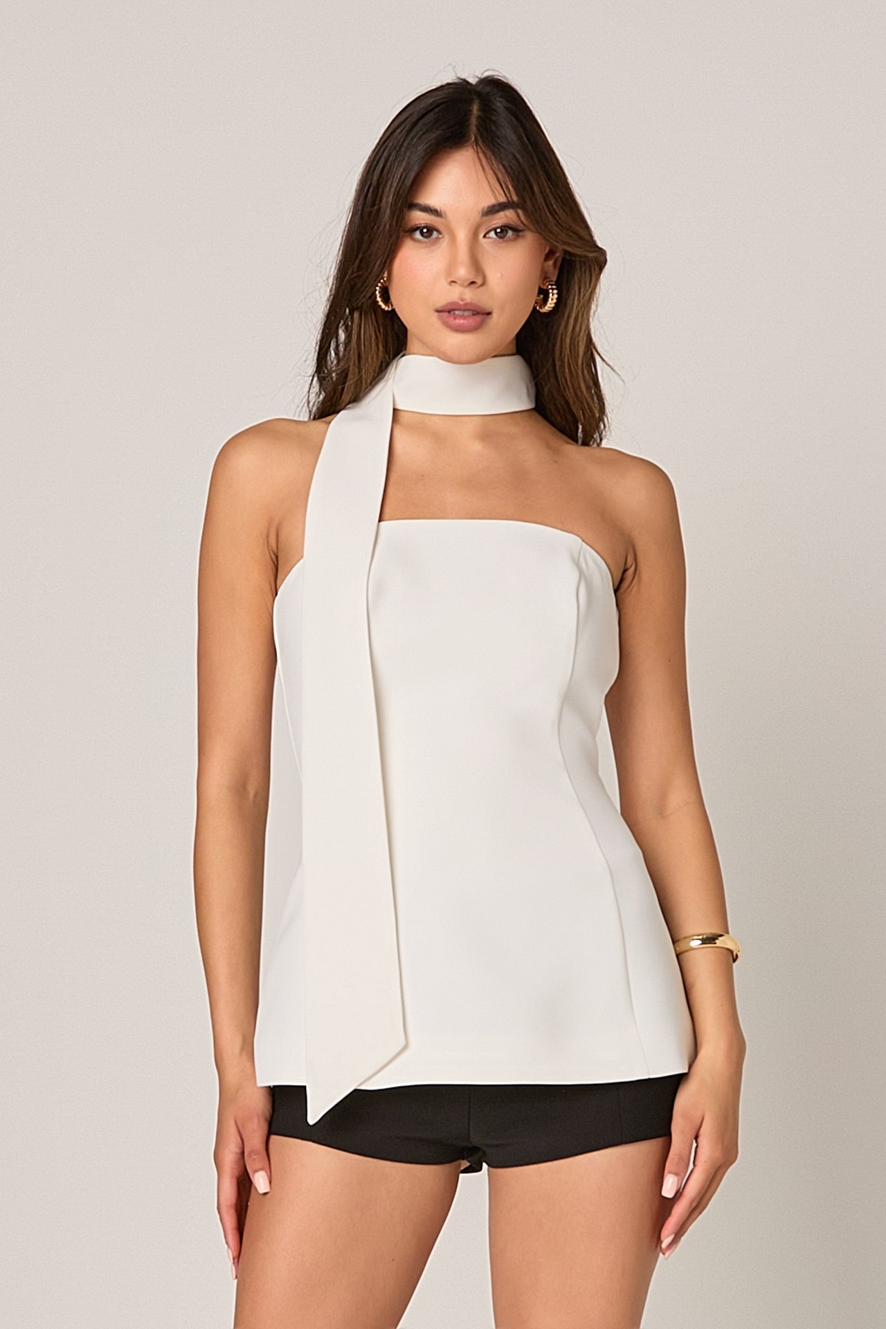 Kaitlyn White A-Line Choker Tie Top