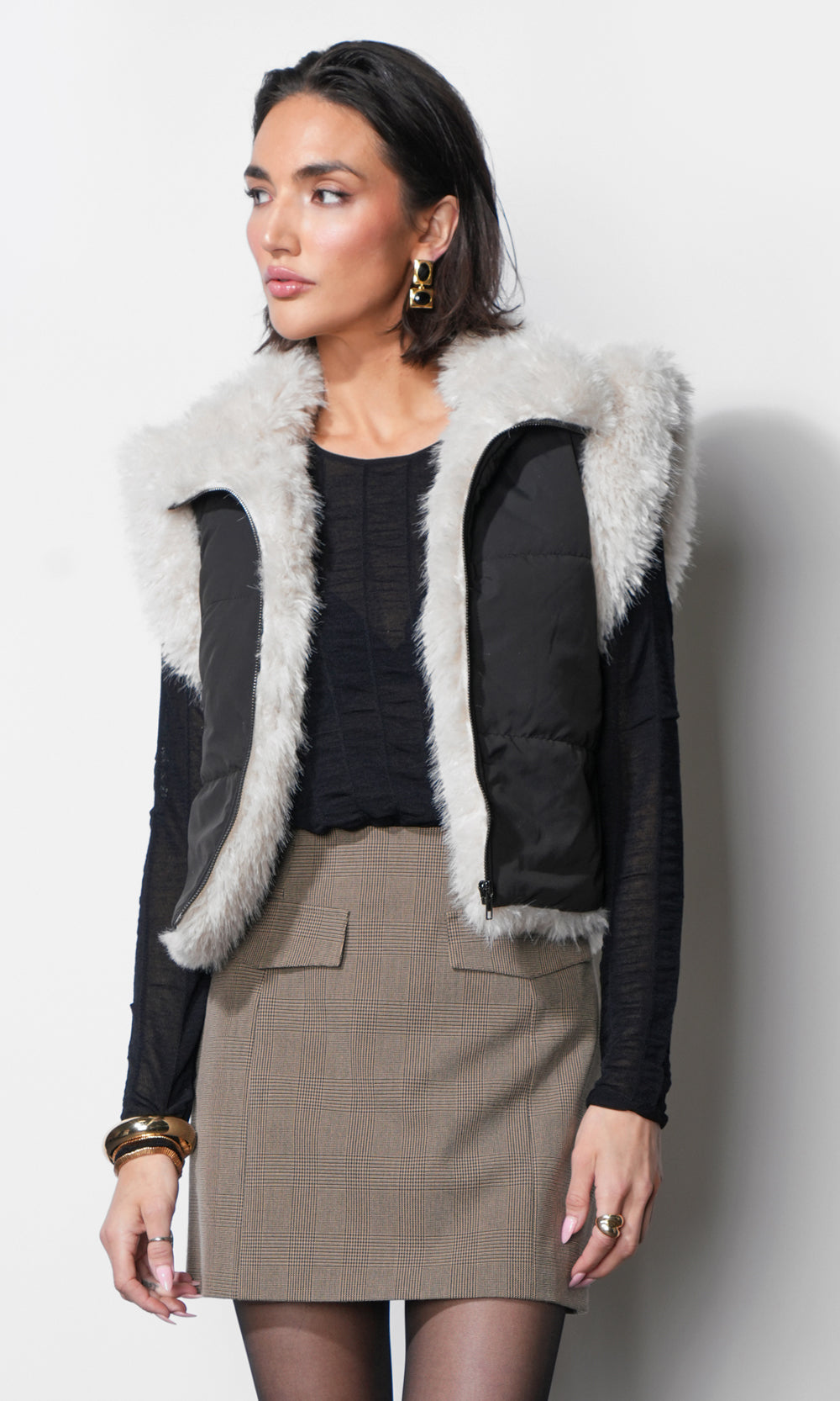 Clara Faux Fur Lined Padded Zip Up Vest
