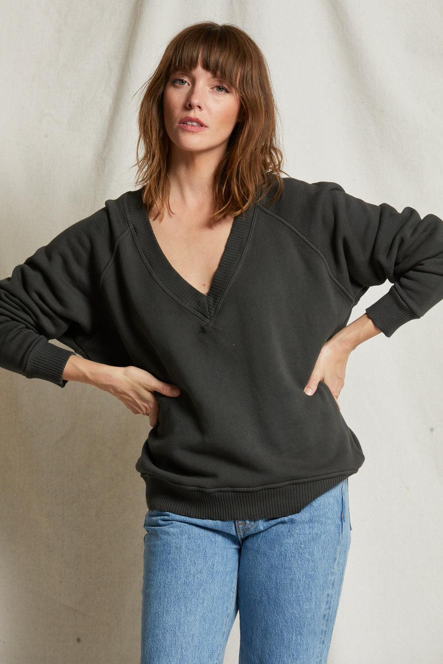 Dakota Cotton Fleece V-neck Sweatshirt