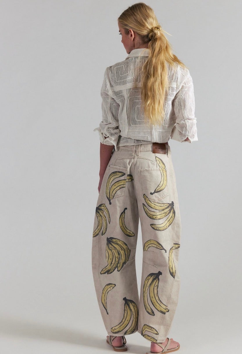 We The Free Good Luck Printed Barrel Jeans