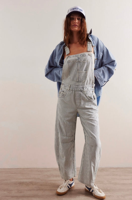Free People We The Free Good Luck Striped Overalls
