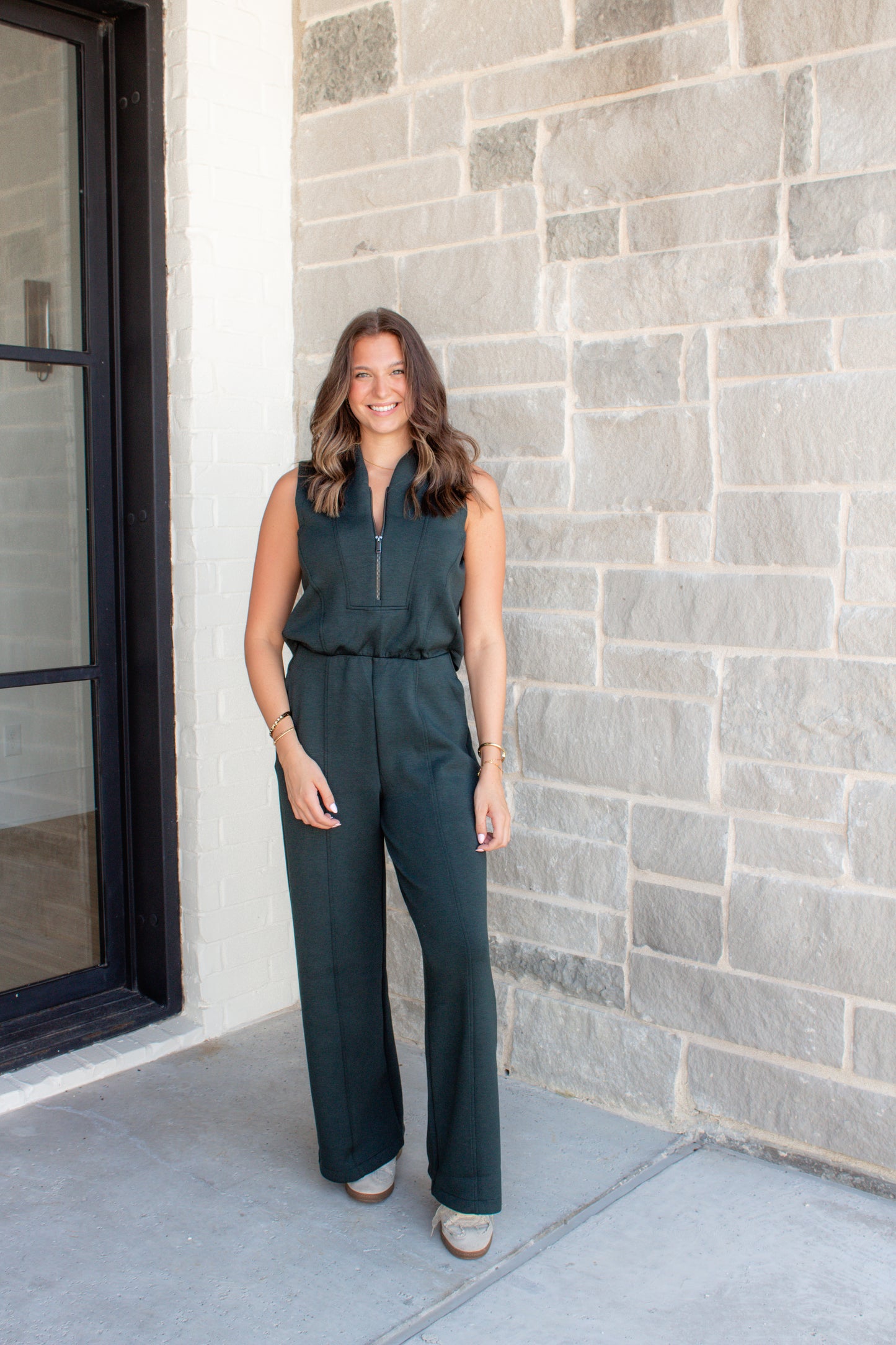 Shawl Collar Half Zip Jumpsuit