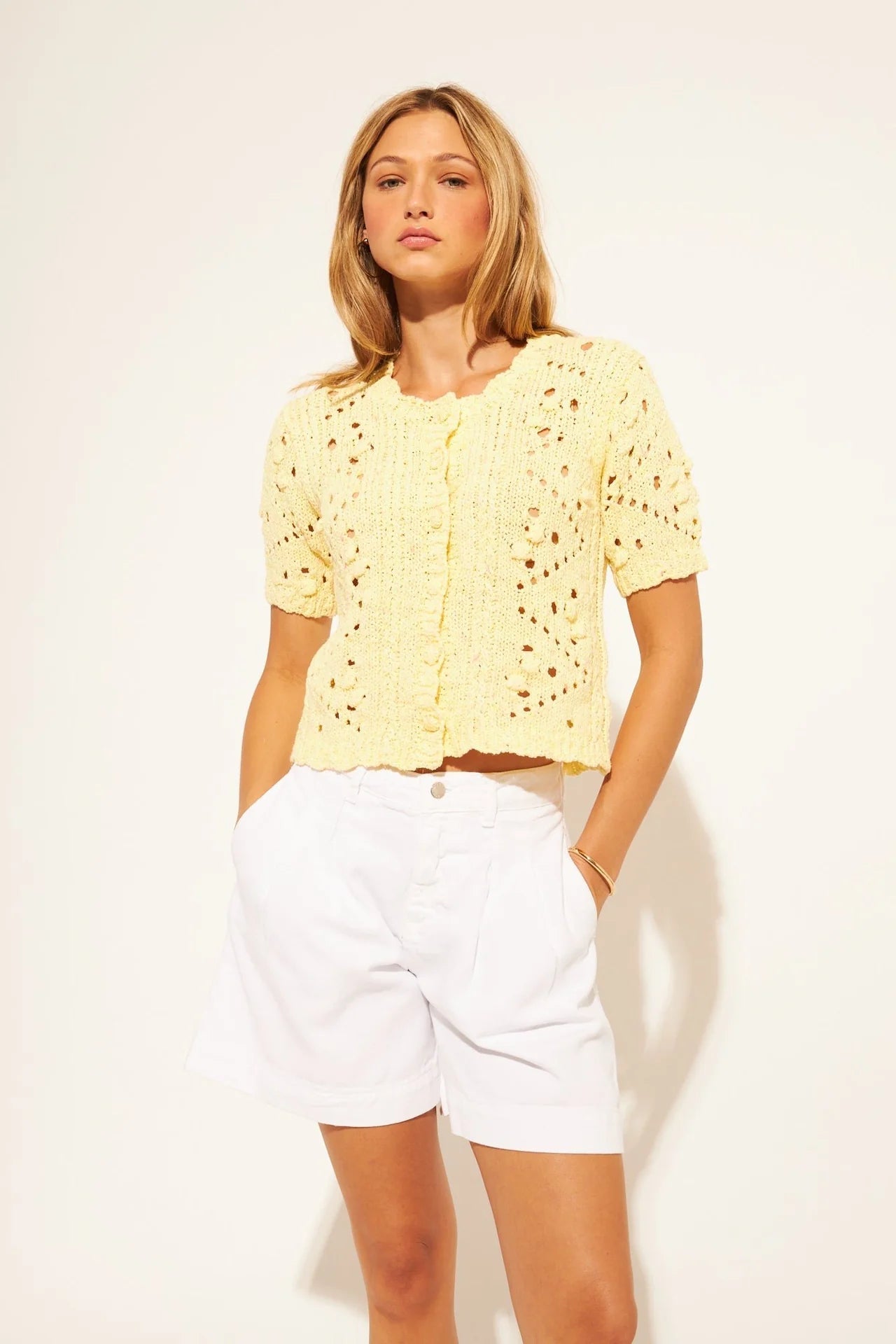 Lorenzo Short Sleeve Cardigan in Limonada