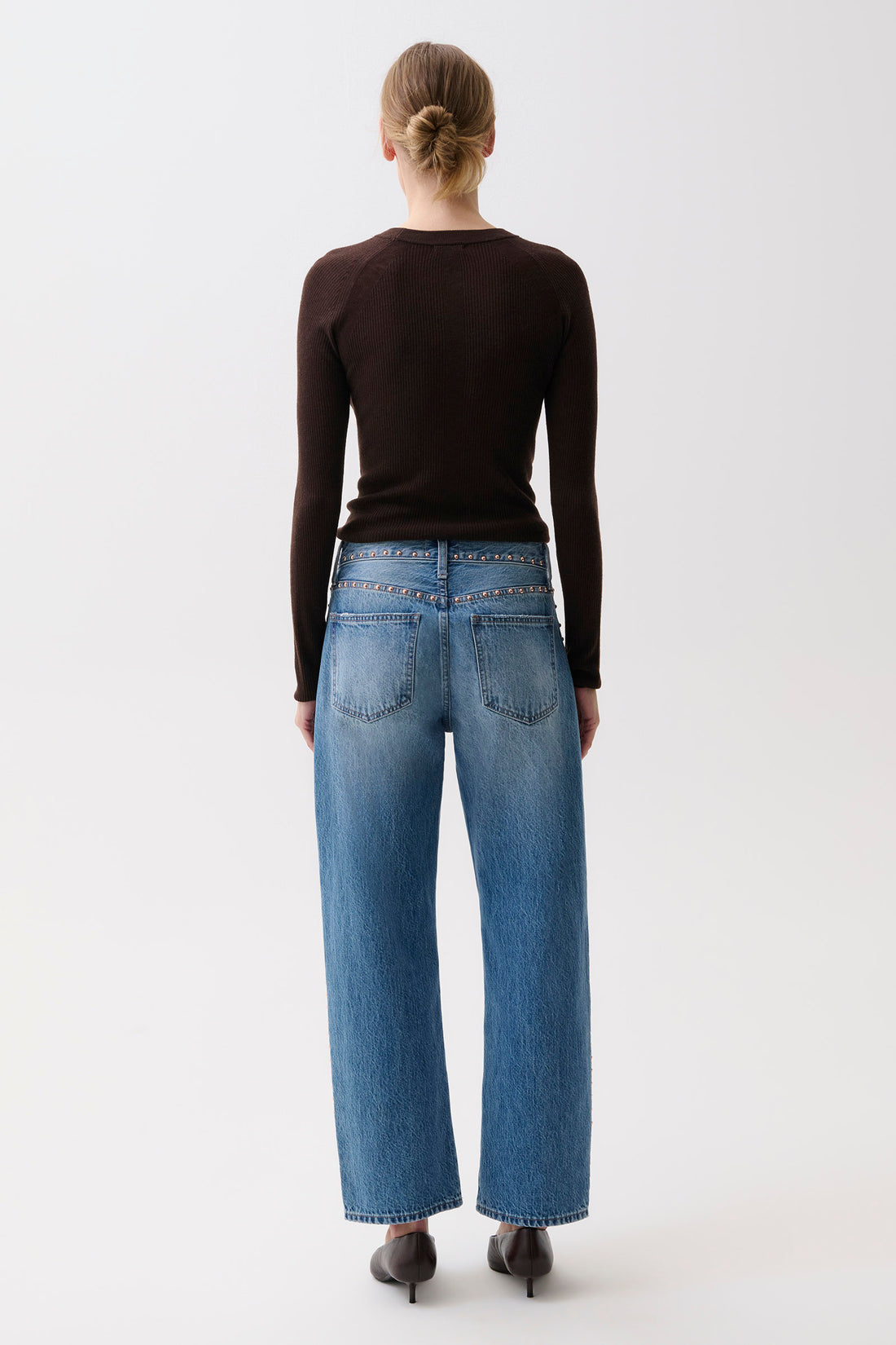Lexi Mid Rise Bowed Straight-Rose Gold Studded