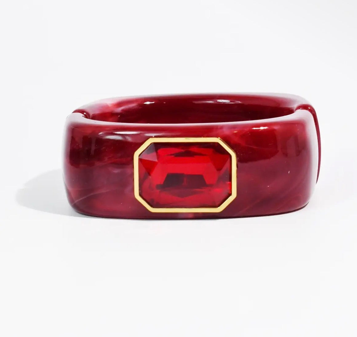 Marbled Resin Emerald-Cut Crystal Statement Bangle