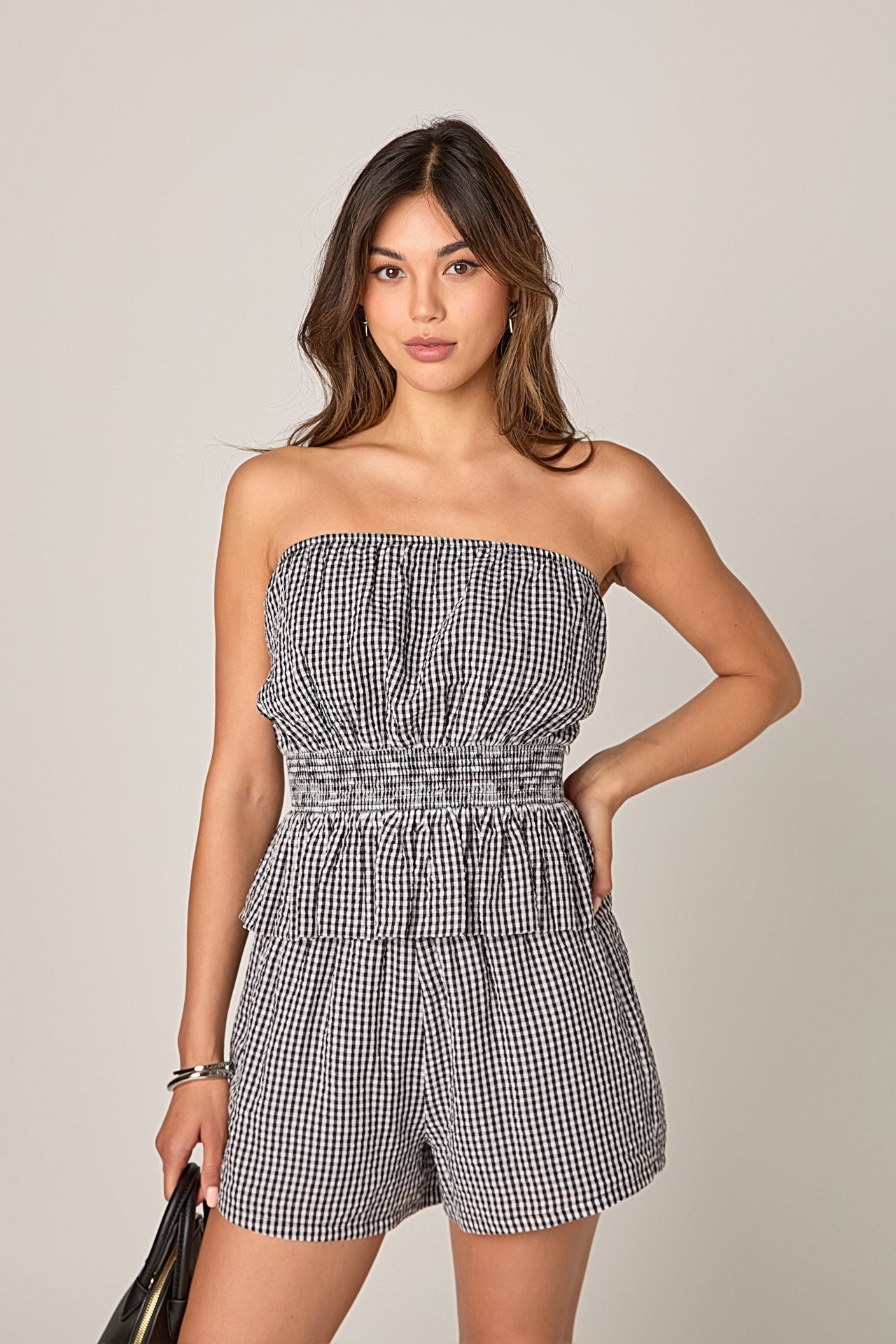 Gingham Check Strapless Top
