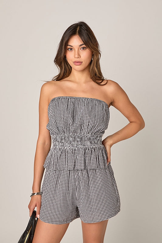 Gingham Check Strapless Top