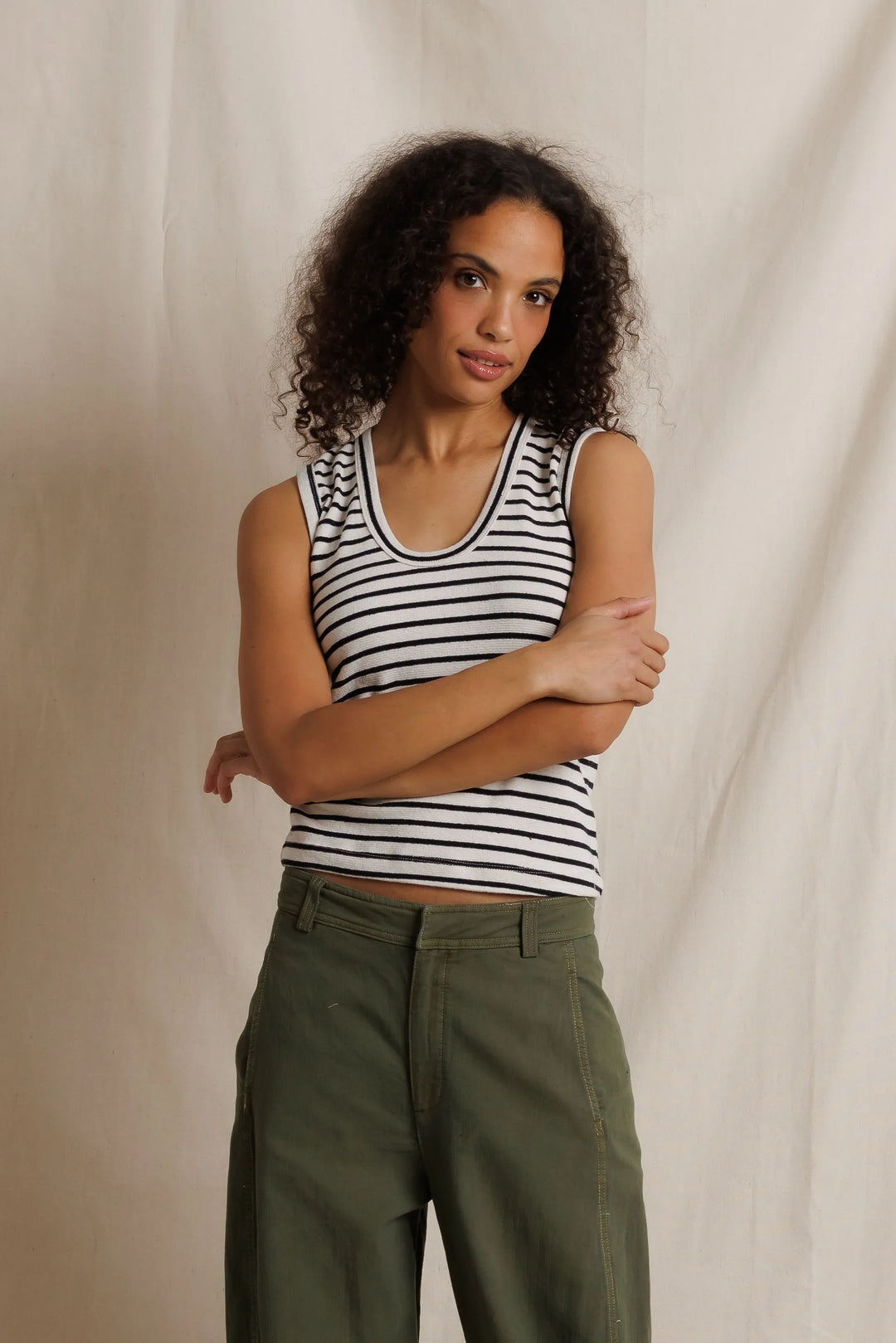Tracy Cotton Striped U-Neck Tank