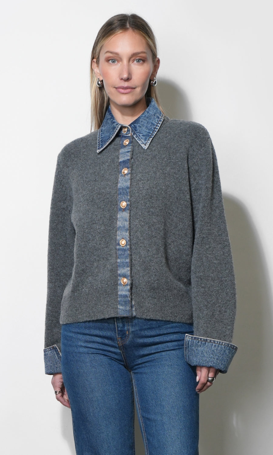Romi Mixed Media Button Down Sweater