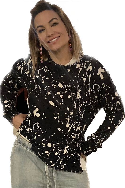 Splatter Frayed Crew Neck Top