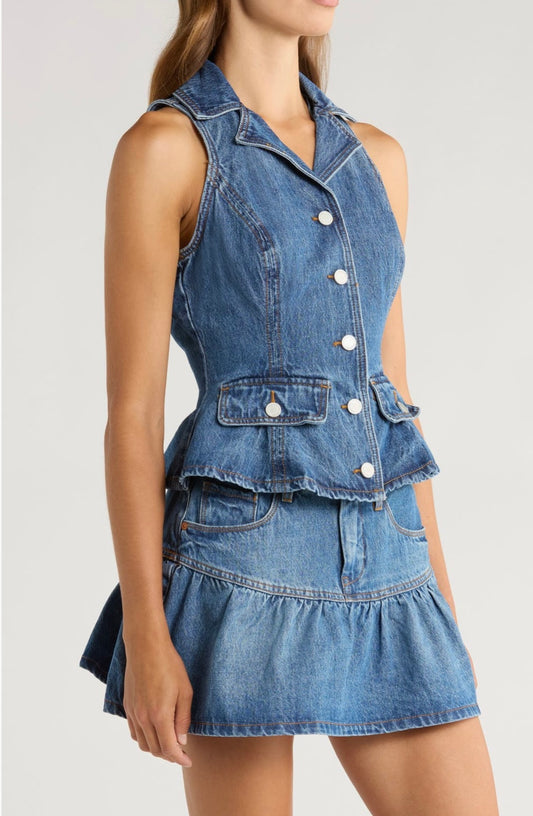 Blanknyc Denim Peplum Vest