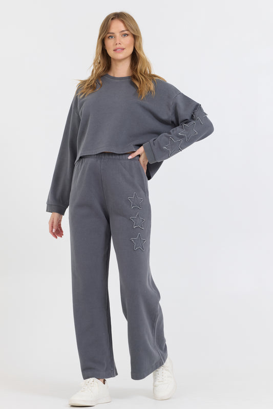 Slate Grey Flare Pant with Stars