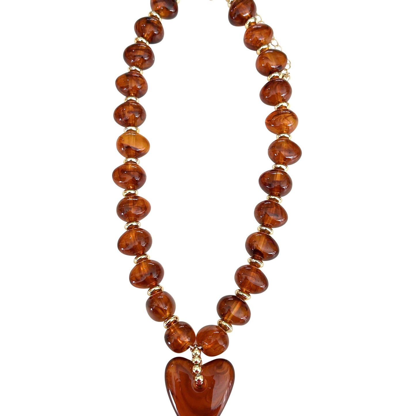 Athens Tortoise Beaded Necklace with Heart Charm