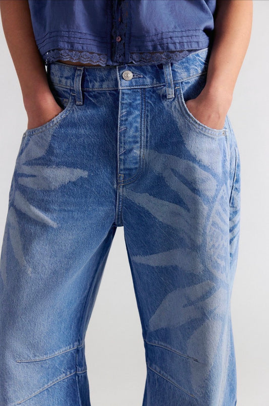 We The Free Good Luck Printed Barrel Jeans